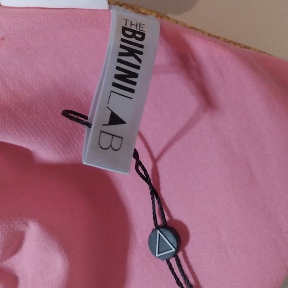 The Bikini Lab Triangle Bikini Swimsuit Top. Pink with Gold trim, size Med NWOT - Picture 5 of 7
